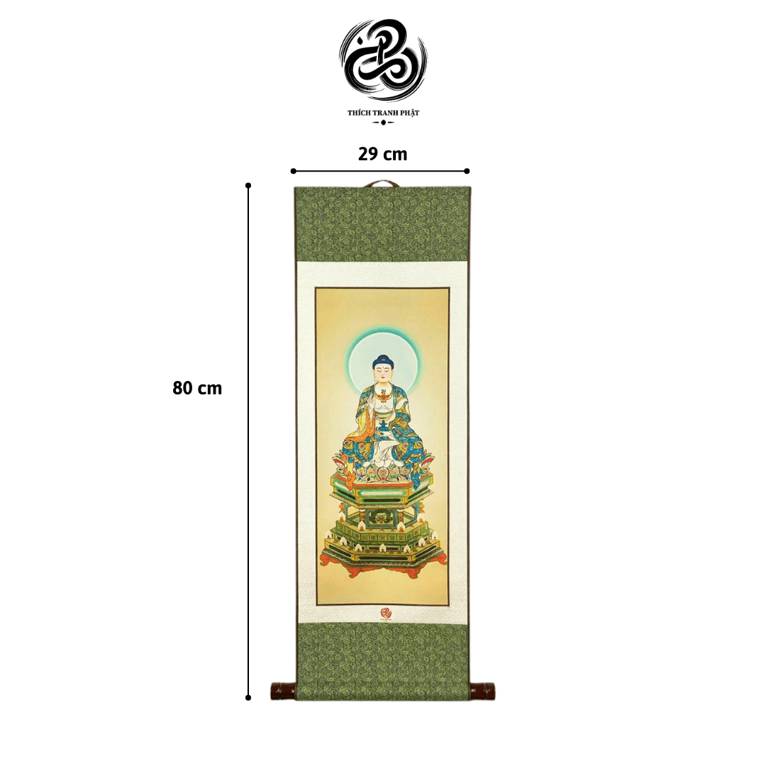 Tranh Liễn Dược Sư Lưu Ly Quang Vương Phật - Giấy lụa - 29x80cm - Ảnh 2