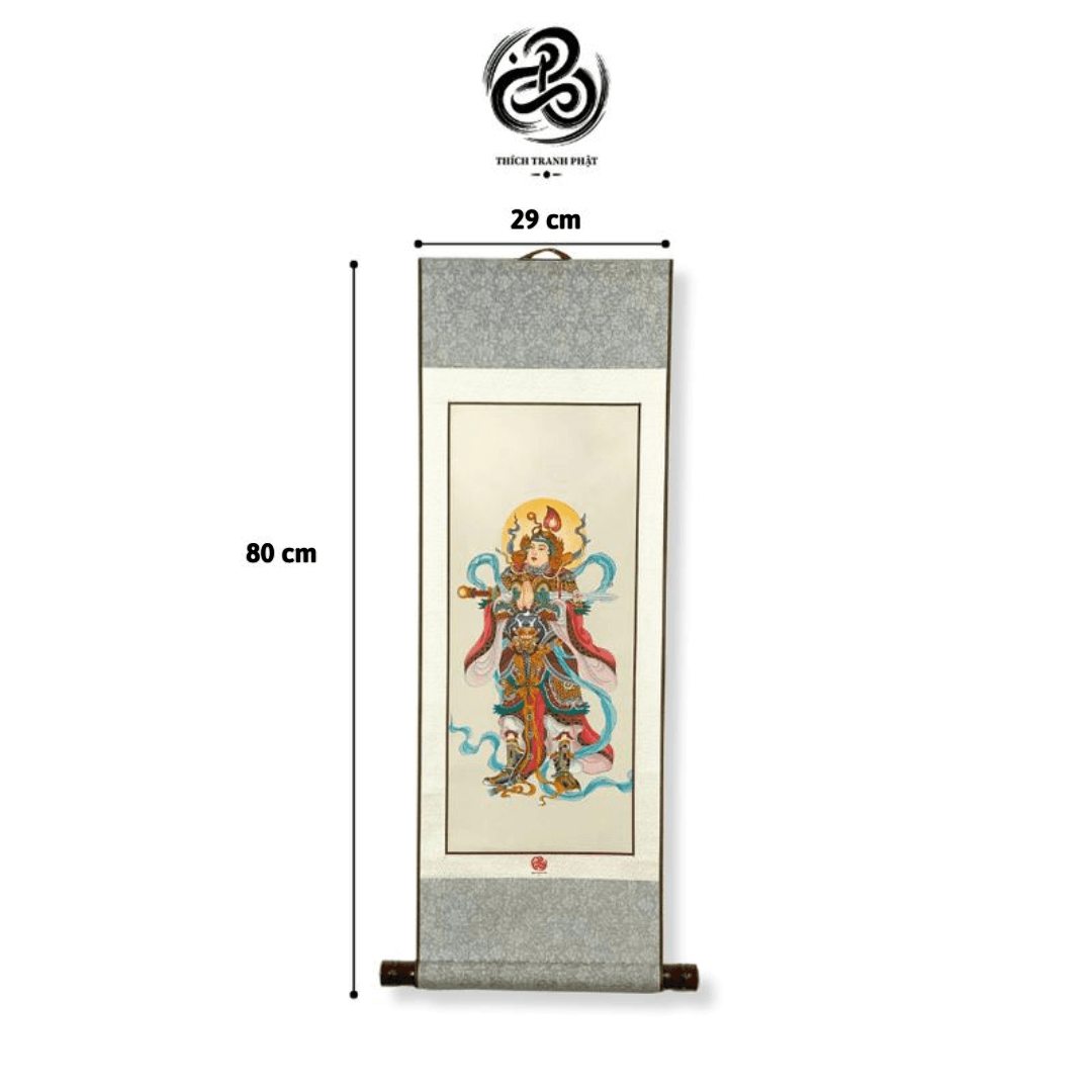 Tranh Liễn Vi Đà Hộ Pháp - Giấy lụa - 29x80cm - Ảnh 2
