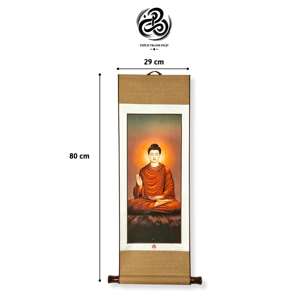 Tranh Liễn Thích Ca Mâu Ni Phật(ngồi) - Giấy lụa - 29x80cm - Ảnh 2