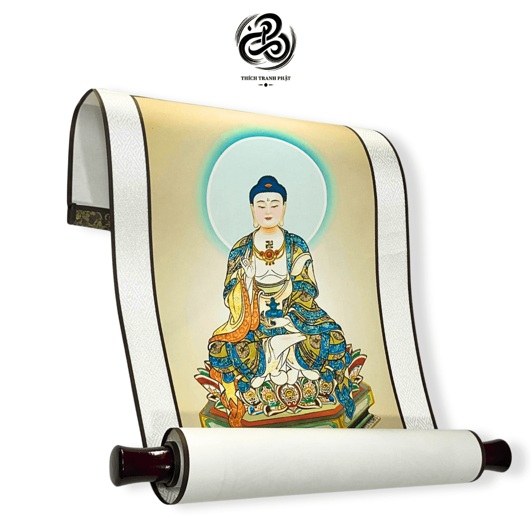Tranh Liễn Dược Sư Lưu Ly Quang Vương Phật - Giấy lụa - 29x80cm - Ảnh 3