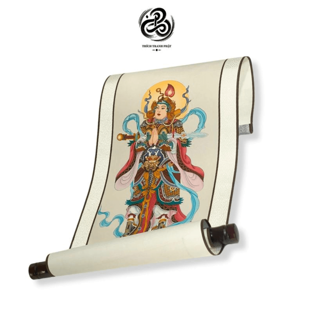 Tranh Liễn Vi Đà Hộ Pháp - Giấy lụa - 29x80cm - Ảnh 3