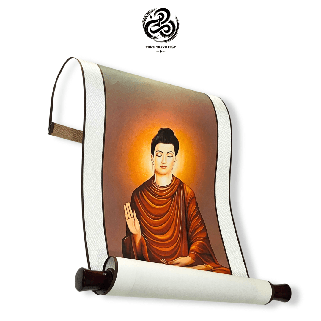 Tranh Liễn Thích Ca Mâu Ni Phật(ngồi) - Giấy lụa - 29x80cm - Ảnh 3