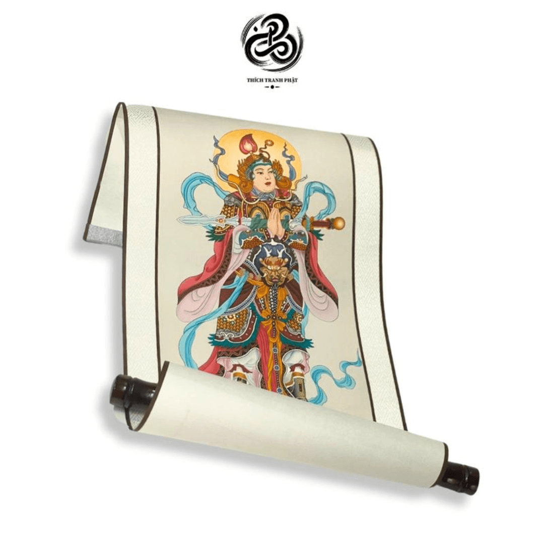 Tranh Liễn Vi Đà Hộ Pháp - Giấy lụa - 29x80cm - Ảnh 4