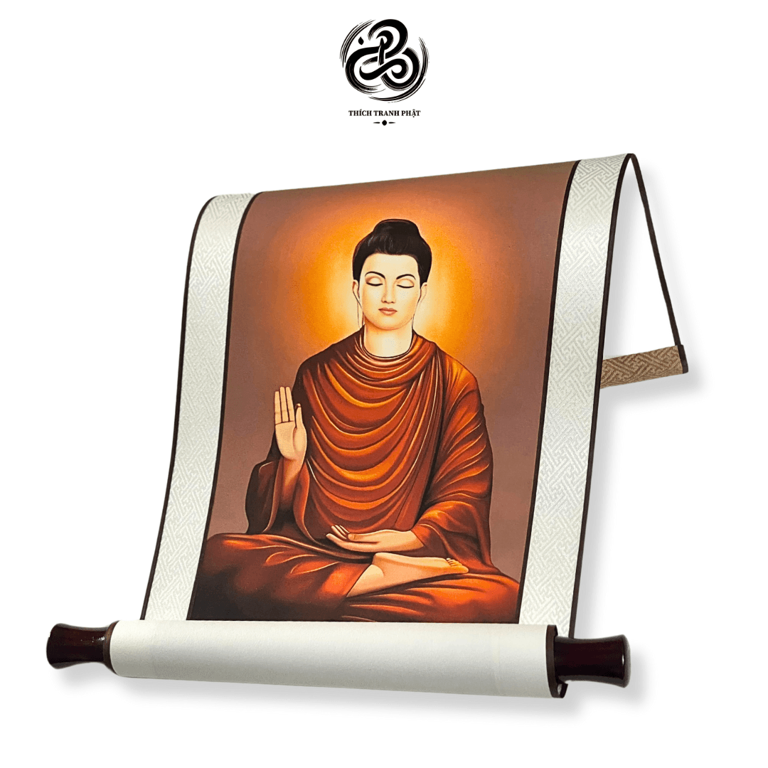 Tranh Liễn Thích Ca Mâu Ni Phật(ngồi) - Giấy lụa - 29x80cm - Ảnh 4