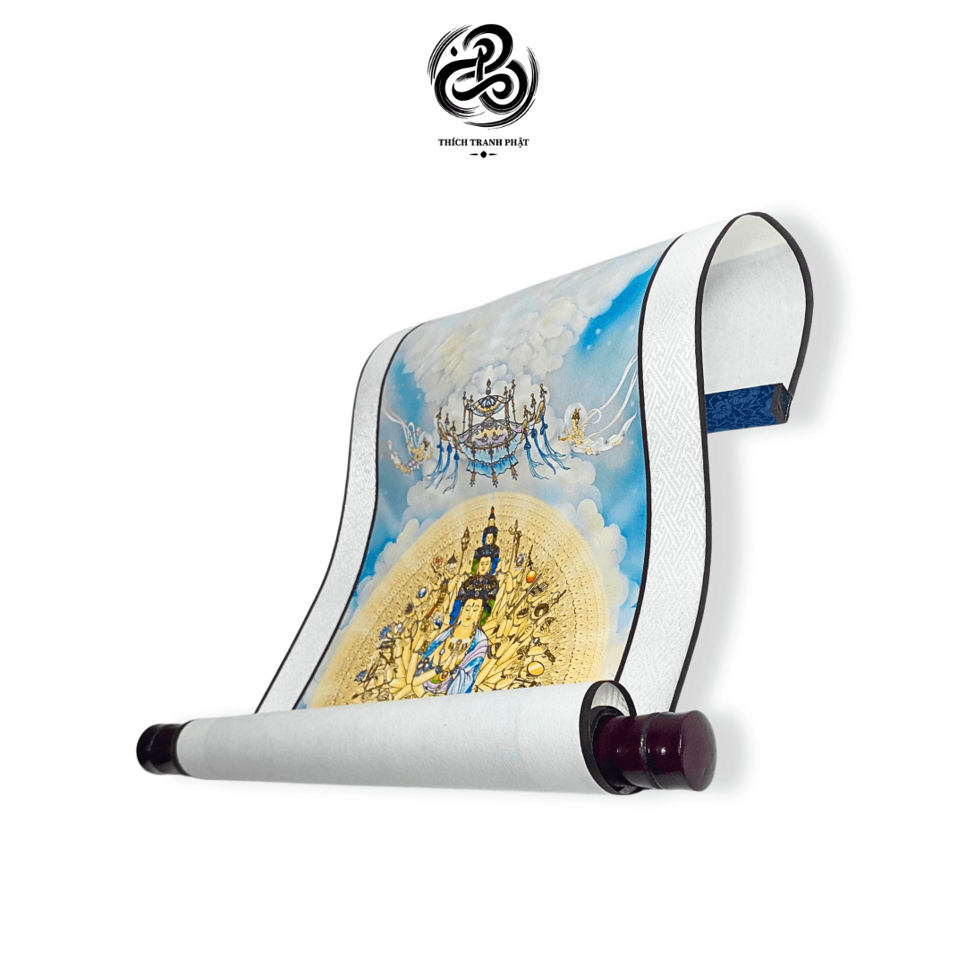 Tranh Liễn Thiên Thủ Thiên Nhãn - Giấy lụa - 29x80cm - Ảnh 4