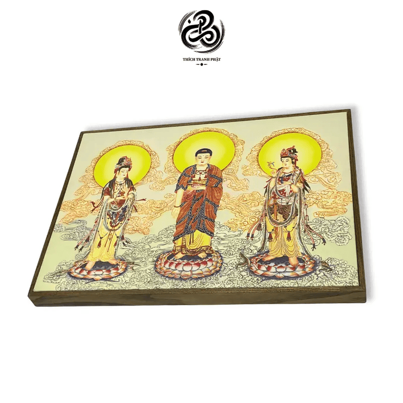 Tranh Canvas Tây Phương Tam Thánh - Gỗ Sồi - Ảnh 3
