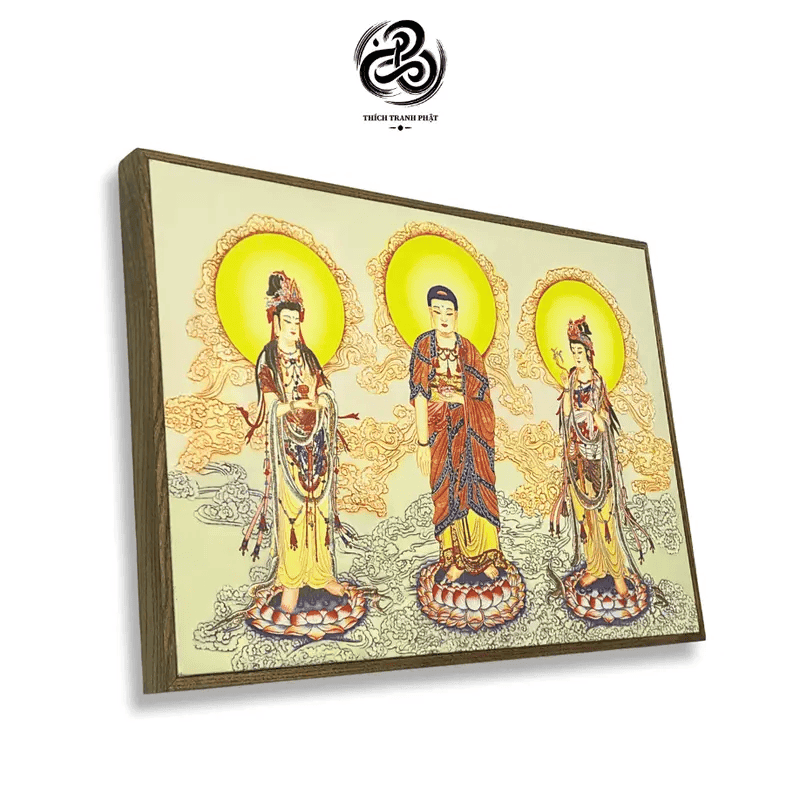 Tranh Canvas Tây Phương Tam Thánh - Gỗ Sồi - Ảnh 4