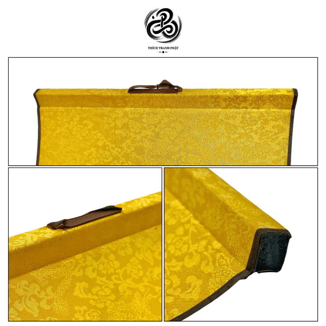 tranh liễn quan Âm bồ tát giấy lụa, gỗ thông 29x80cm