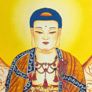 tranh liễn a di Đà phật giấy lụa, gỗ thông 29x80cm