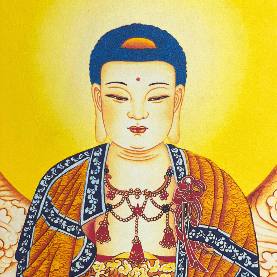 tranh liễn a di Đà phật giấy lụa, gỗ thông 29x80cm