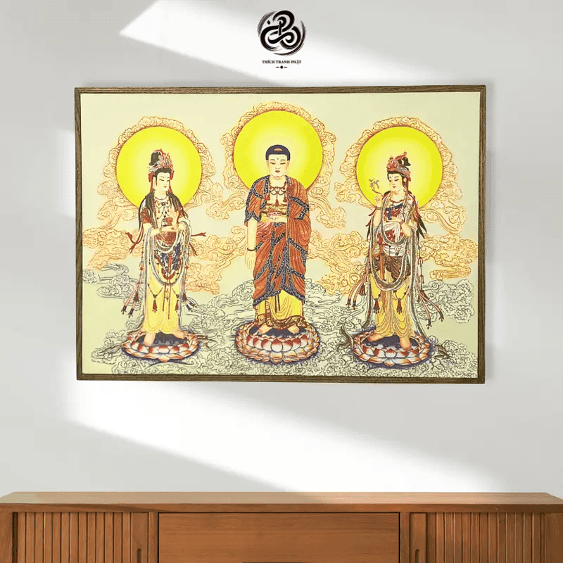 Tranh Canvas Tây Phương Tam Thánh - Gỗ Sồi - Ảnh 8