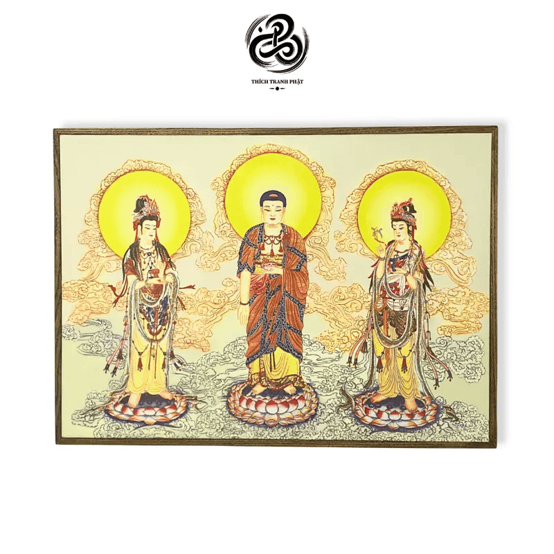 Tranh canvas Tây Phương Tam Thánh gỗ sồi