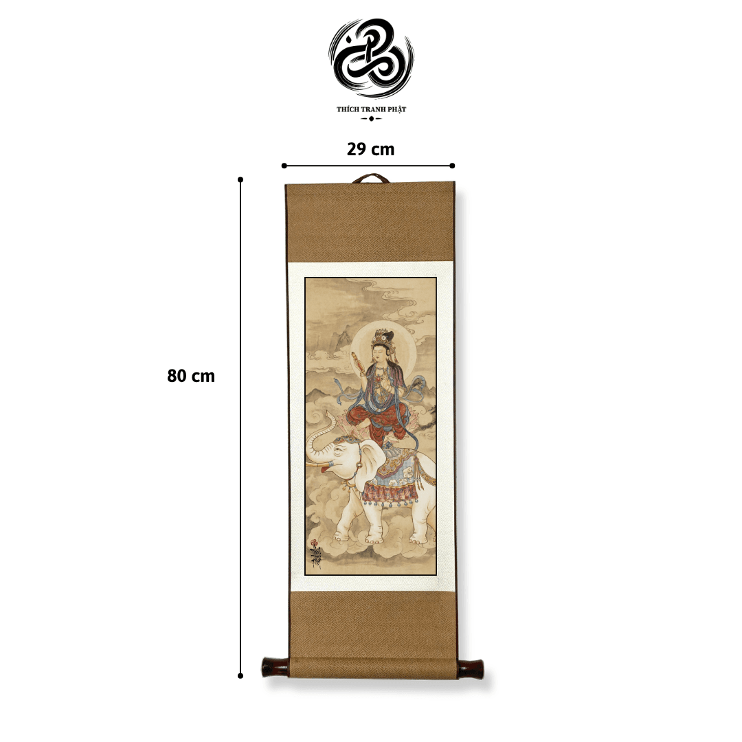 Tranh Văn Thù Phổ Hiền Bồ Tát Cưỡi Linh Thú (Linh Sơn) - Liễn Nẹp Mộc - Ảnh 2