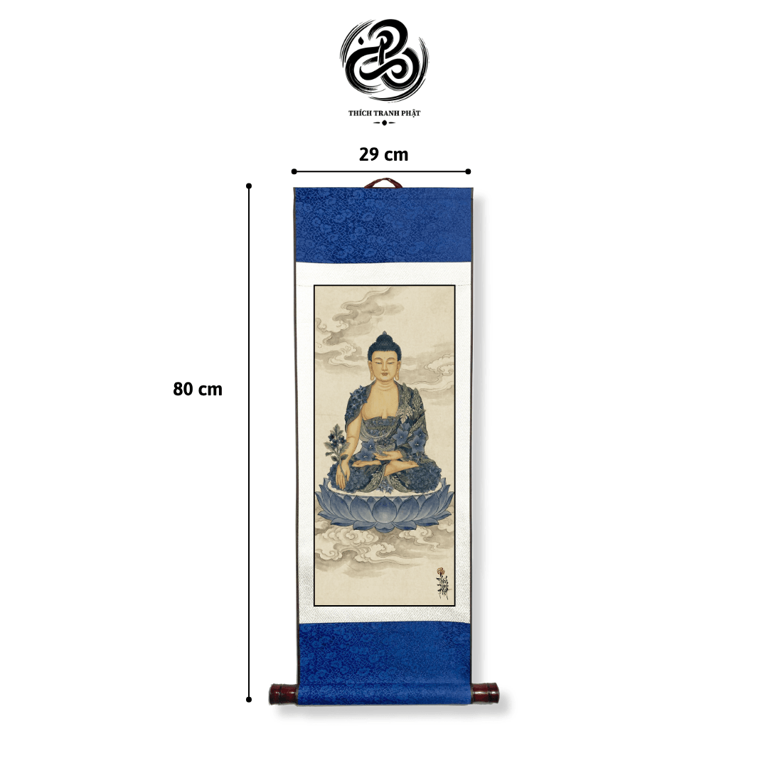 Tranh Phật Dược Sư Lưu Ly Quang Vương Liễn Bồi Xuyến Nẹp Mộc - Ảnh 2