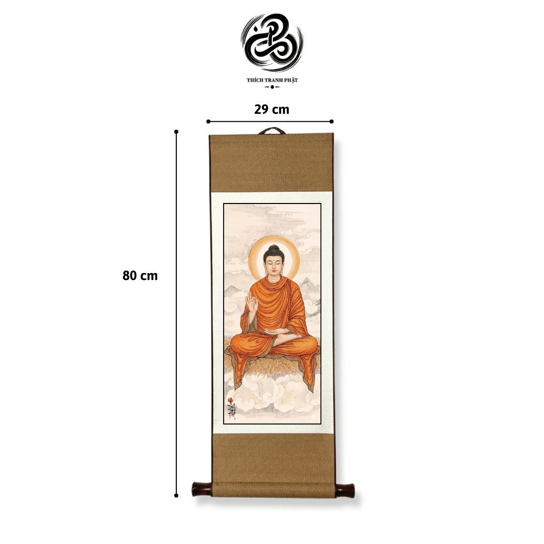 Tranh Phật Thích Ca Ngự Tòa Cỏ Kusa Liễn Bồi Xuyến Cao Cấp - Ảnh 2