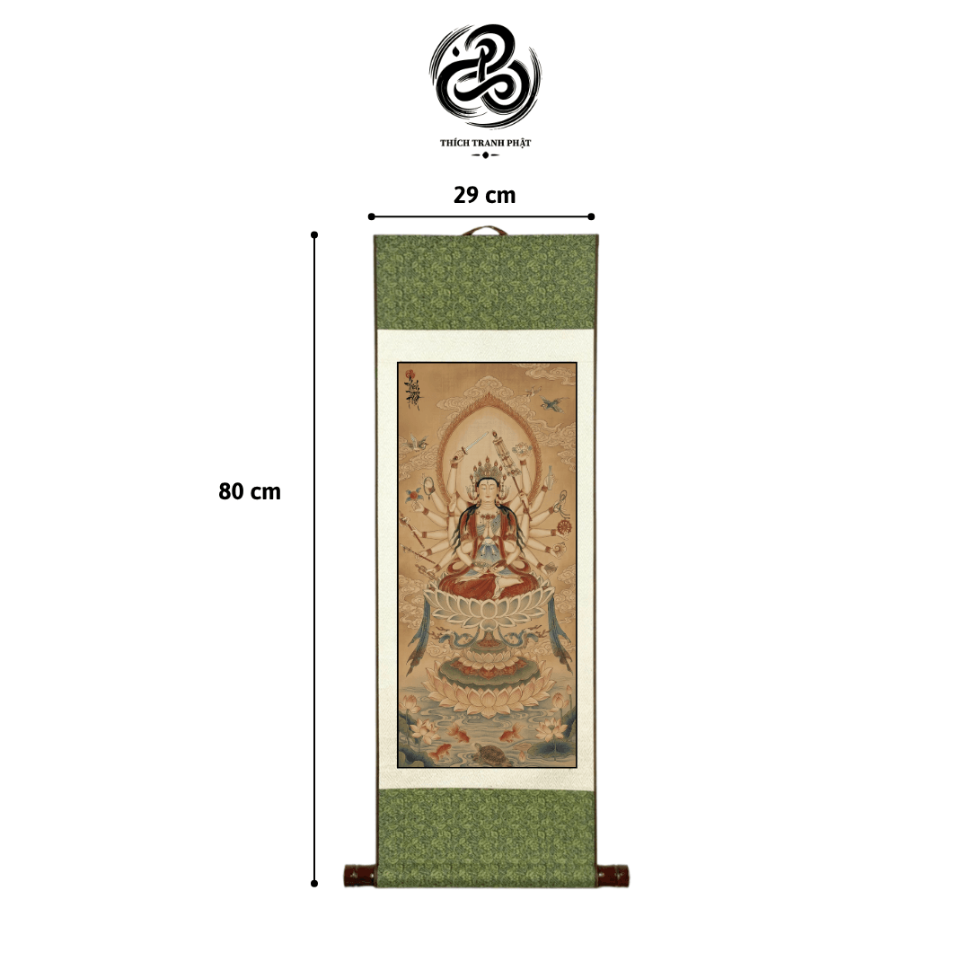 Tranh Phật Mẫu Chuẩn Đề Mười Tám Tay Liễn Nẹp Mộc Cao Cấp - Ảnh 3