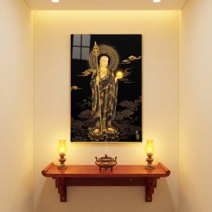 Tranh tráng gương Địa Tạng Bồ Tát Cầm Minh Châu Hắc Kim treo phòng thờ