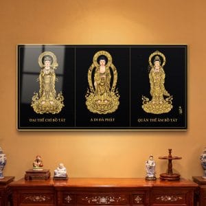 Tranh tráng gương Tây Phương Tam Thánh Hắc Kim treo phòng thờ
